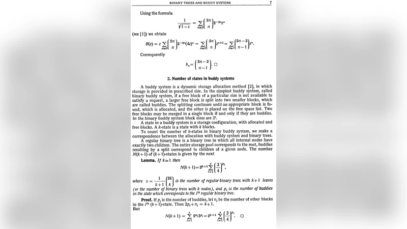 Binary trees and number of states in buddy systems