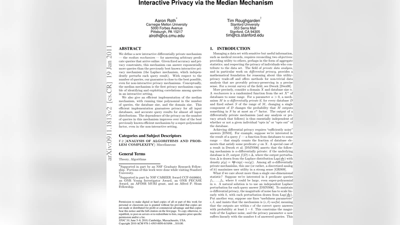 Interactive Privacy via the Median Mechanism