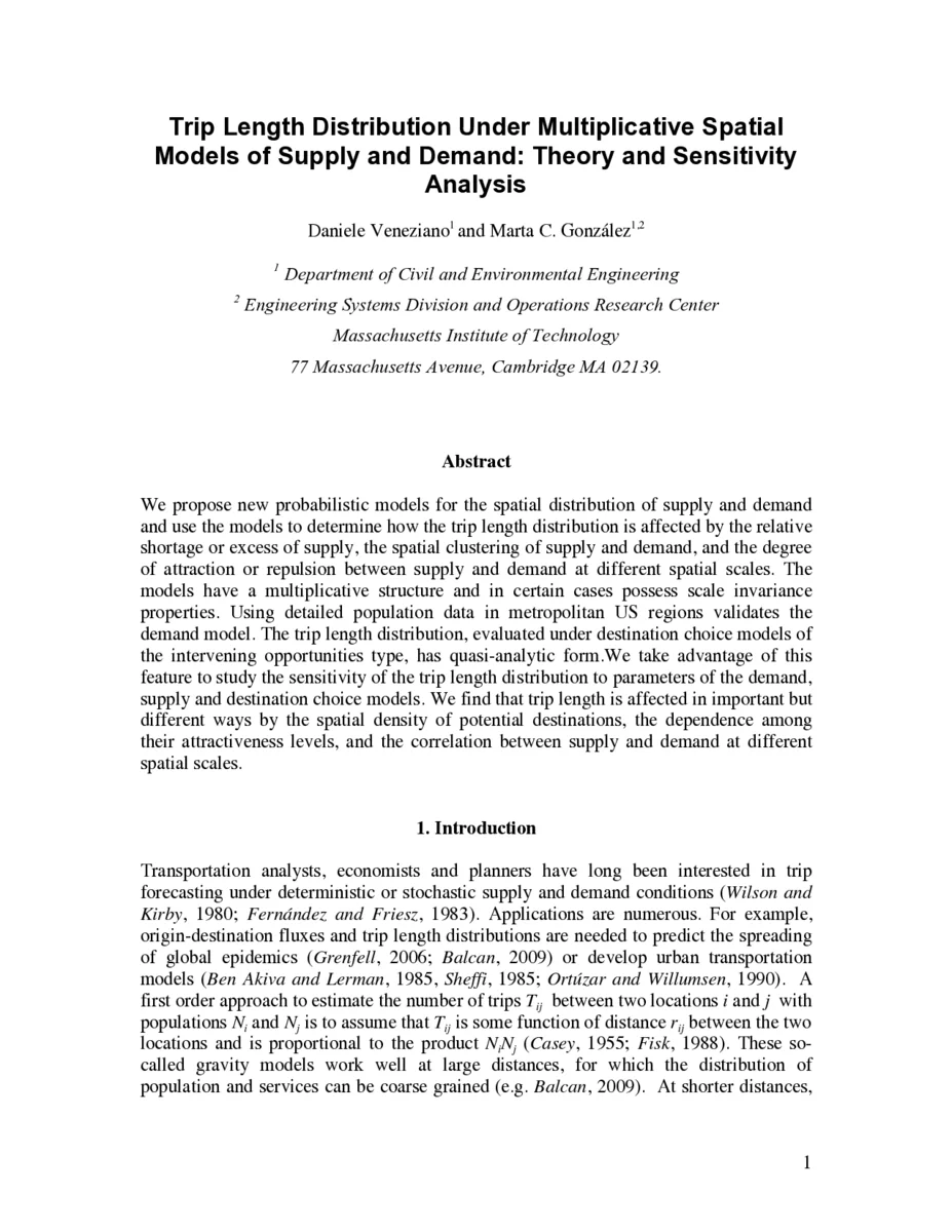 Trip Length Distribution Under Multiplicative Spatial Models of Supply   and Demand: Theory and Sensitivity Analysis