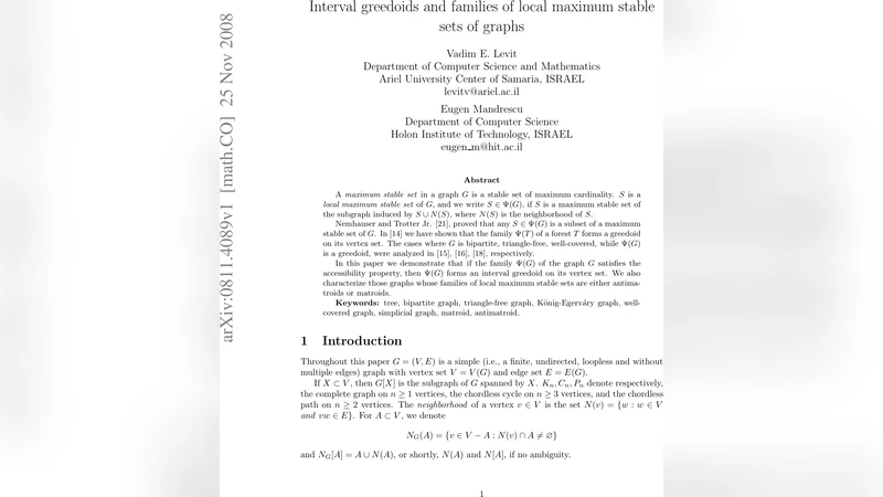 Interval greedoids and families of local maximum stable sets of graphs