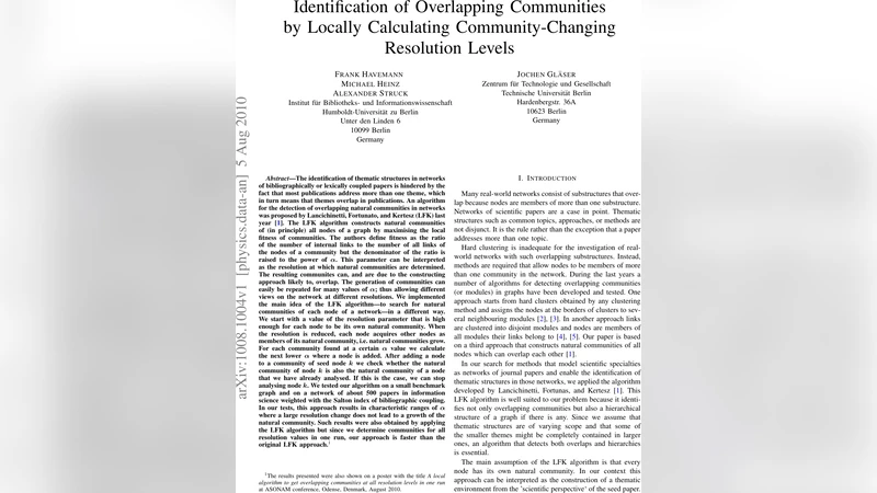 Identification of Overlapping Communities by Locally Calculating   Community-Changing Resolution Levels