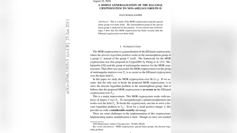 A simple generalization of the ElGamal cryptosystem to non-abelian   groups II