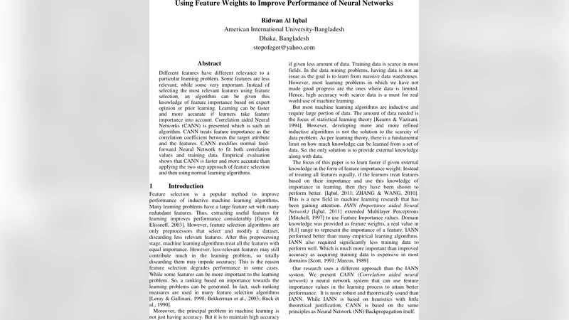 Using Feature Weights to Improve Performance of Neural Networks