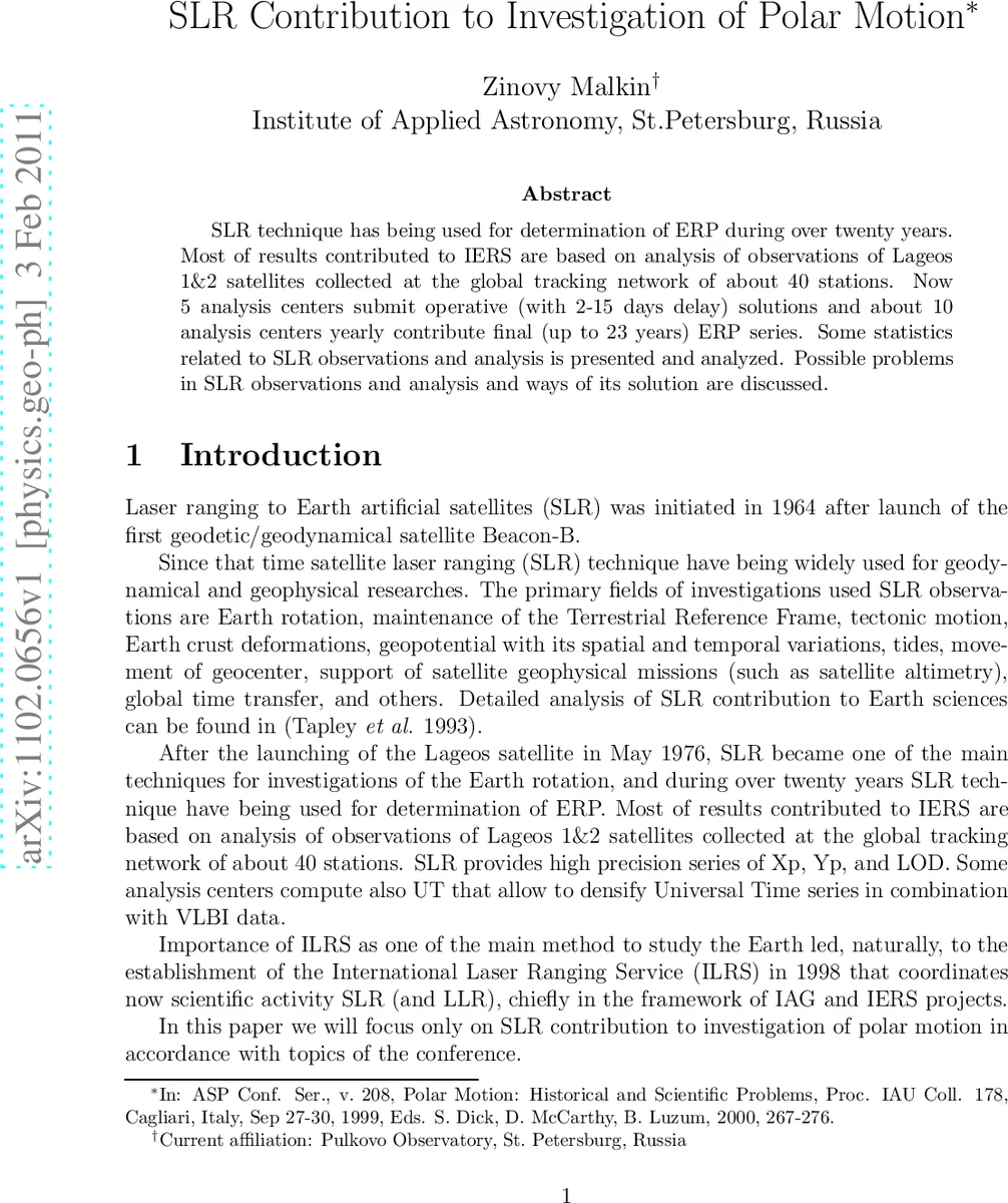 SLR Contribution to Investigation of Polar Motion