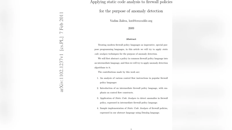 Applying static code analysis to firewall policies for the purpose of   anomaly detection