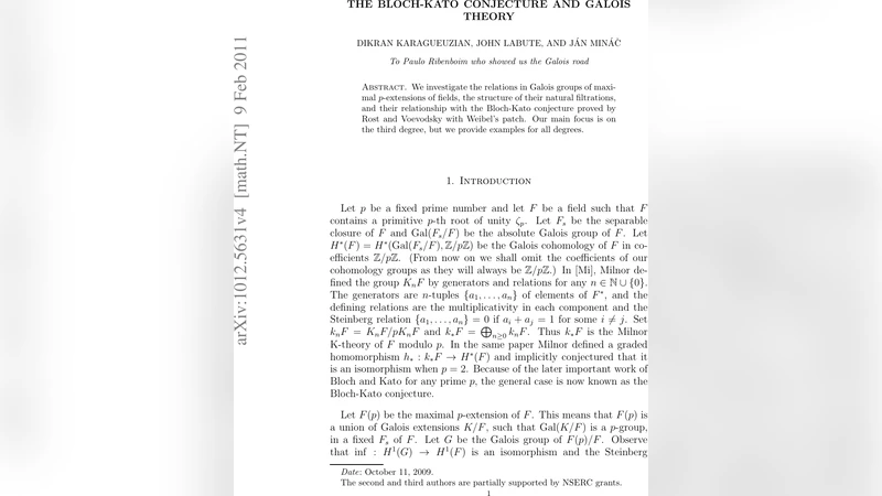 The Bloch-Kato Conjecture and Galois Theory