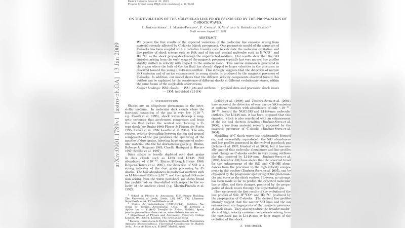 On the evolution of the molecular line profiles induced by the   propagation of C-shock waves