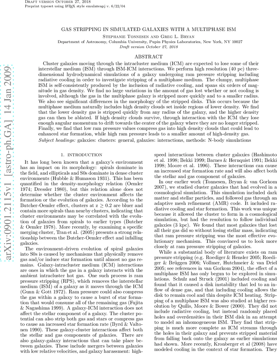 Gas Stripping in Simulated Galaxies with a Multiphase ISM