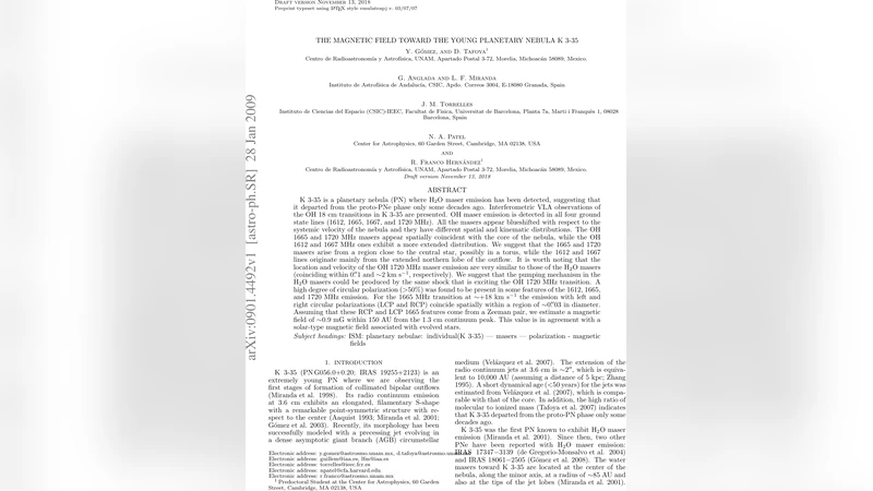 The magnetic field toward the young planetary nebula K~3-35
