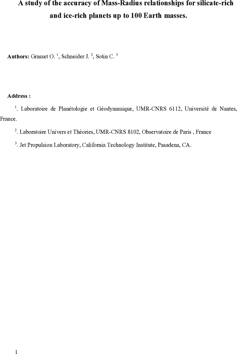 A Study of the Accuracy of Mass-Radius Relationships for Silicate-Rich   and Ice-Rich Planets up to 100 Earth Masses