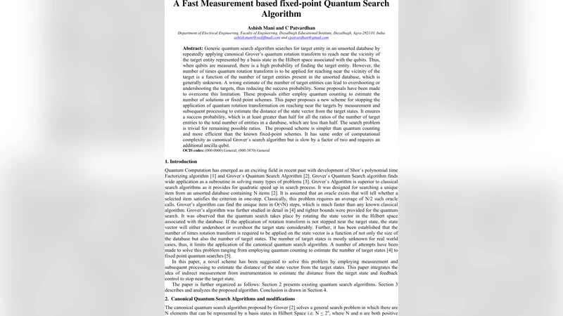 A Fast Measurement based fixed-point Quantum Search Algorithm