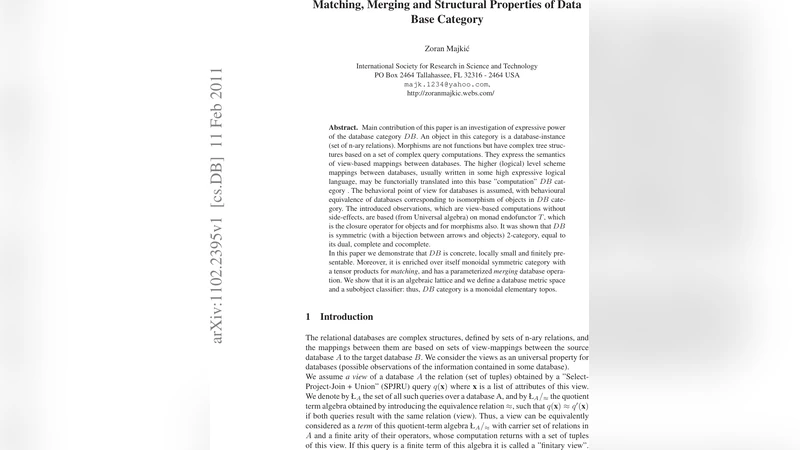 Matching, Merging and Structural Properties of Data Base Category