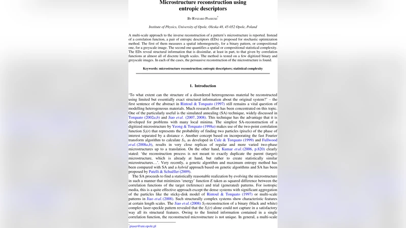 Microstructure reconstruction using entropic descriptors