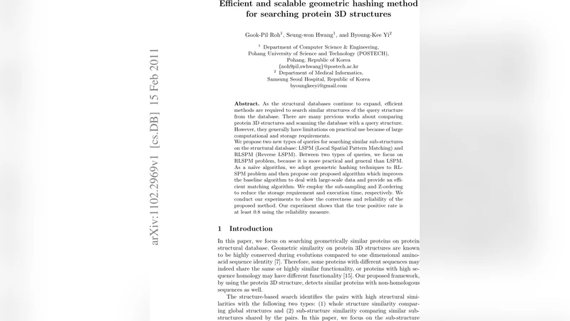 Efficient and scalable geometric hashing method for searching protein 3D   structures