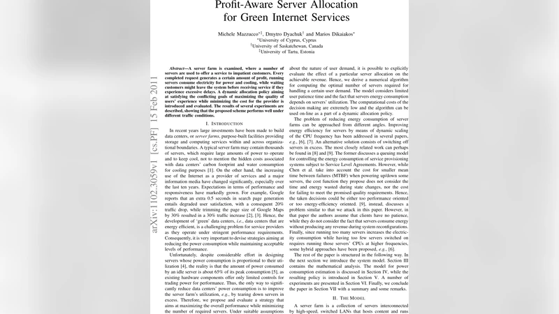 Profit-Aware Server Allocation for Green Internet Services