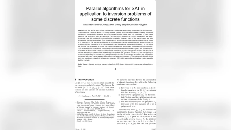 Parallel algorithms for SAT in application to inversion problems of some   discrete functions