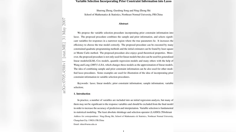 Variable Selection Incorporating Prior Constraint Information into Lasso