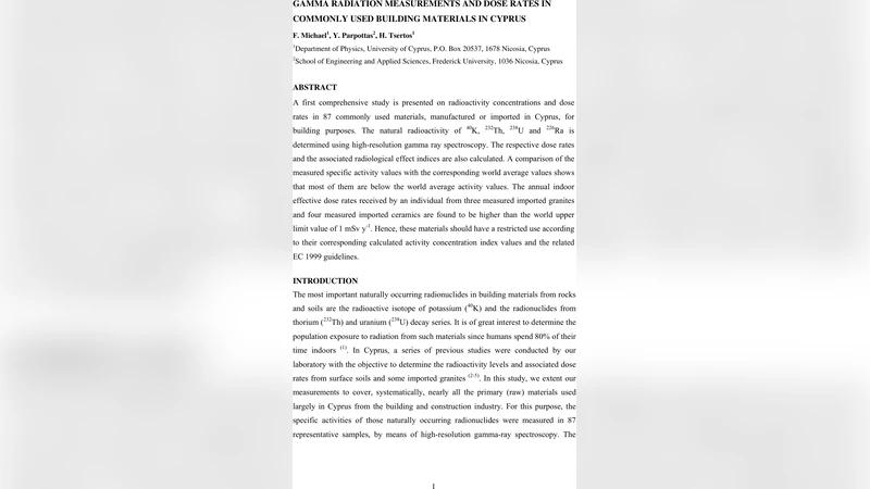 Gamma Radiation Measurements and Dose Rates in Commonly Used Building   Materials in Cyprus