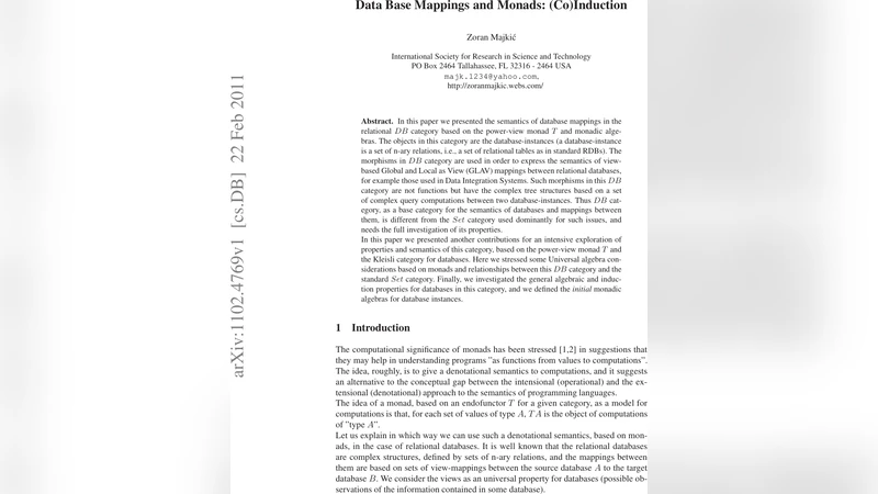 Data Base Mappings and Monads: (Co)Induction
