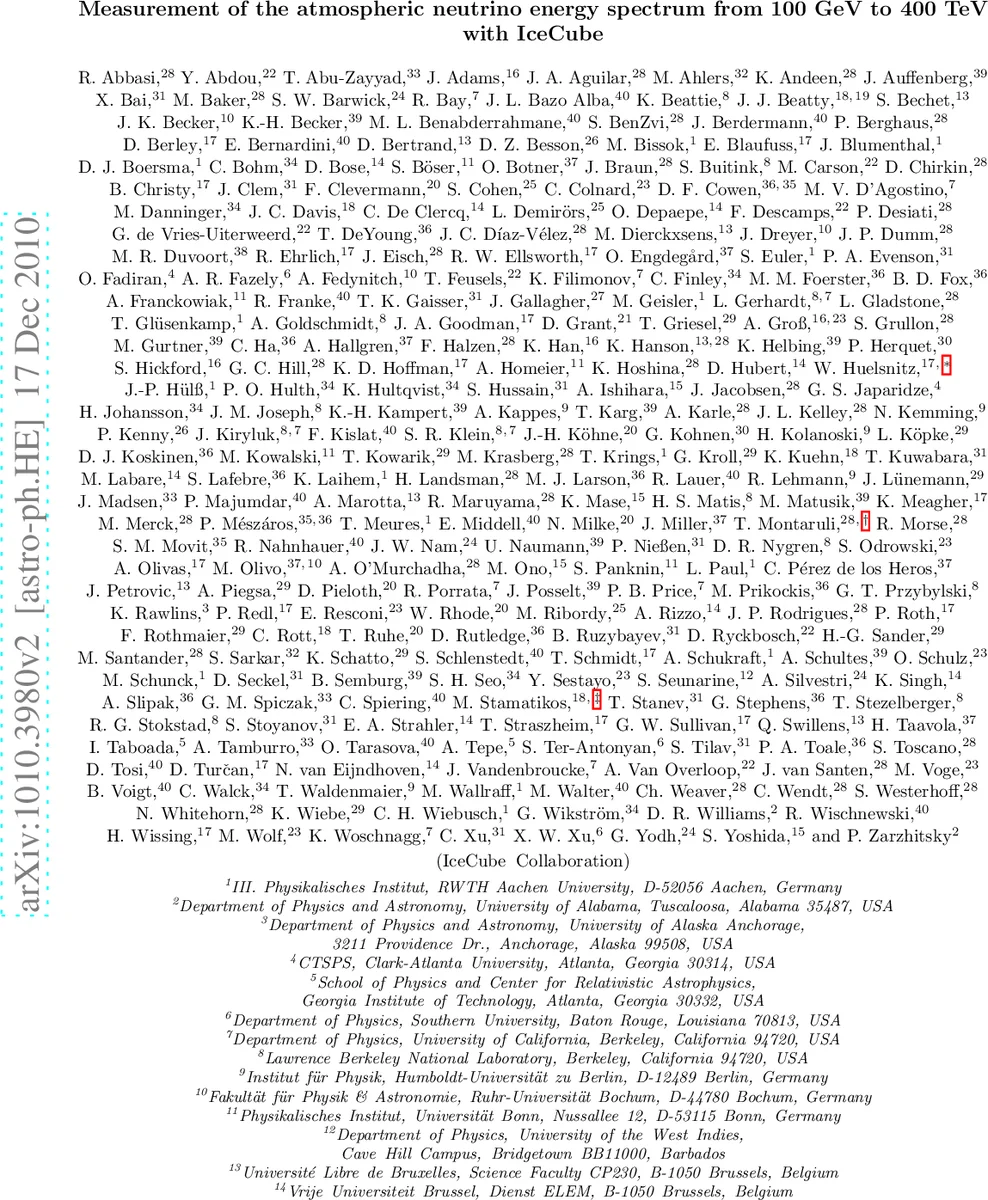Measurement of the atmospheric neutrino energy spectrum from 100 GeV to   400 TeV with IceCube