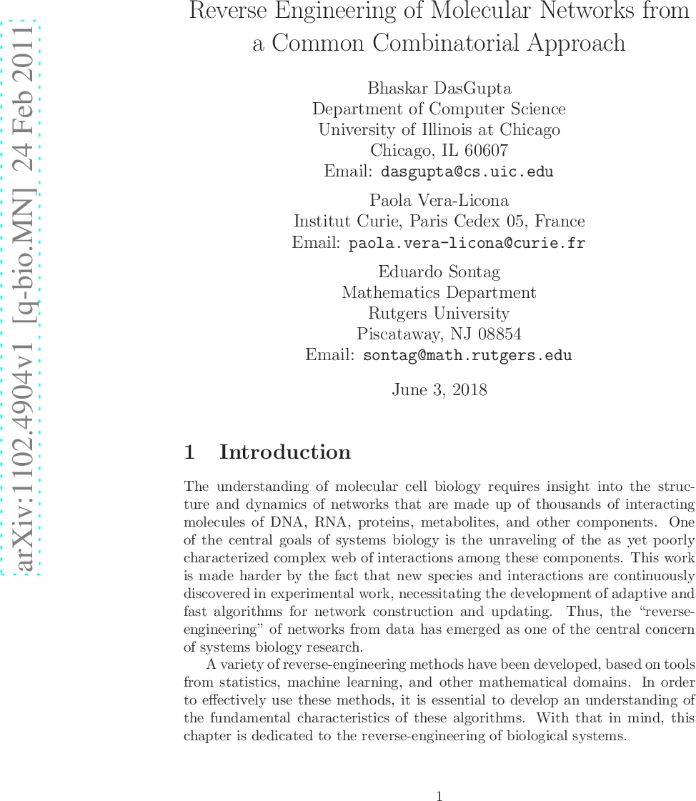 Reverse Engineering of Molecular Networks from a Common Combinatorial   Approach