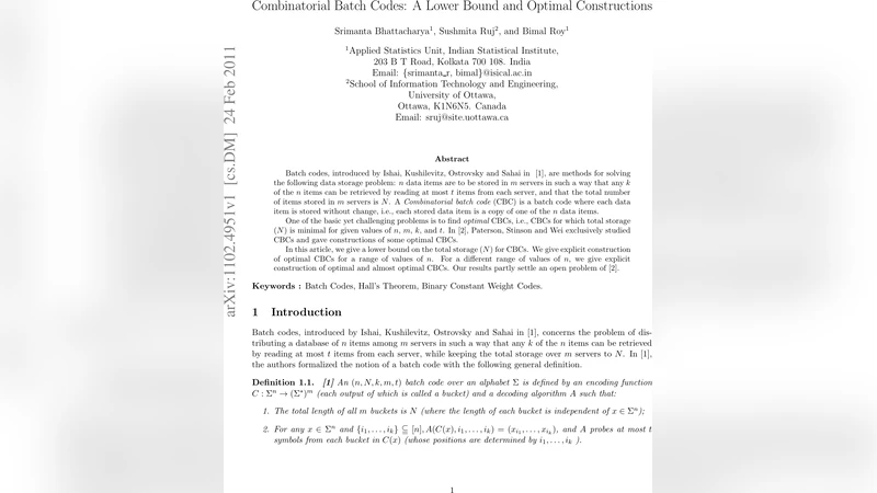 Combinatorial Batch Codes: A Lower Bound and Optimal Constructions