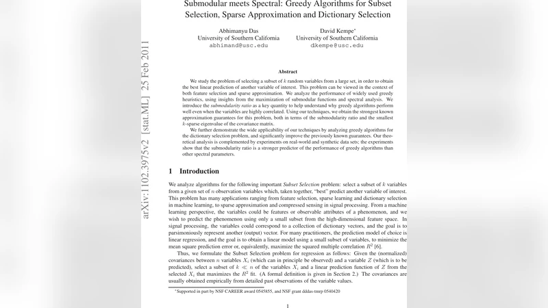 Submodular meets Spectral: Greedy Algorithms for Subset Selection,   Sparse Approximation and Dictionary Selection