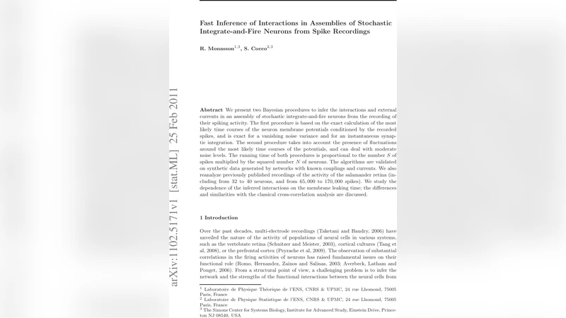 Fast Inference of Interactions in Assemblies of Stochastic   Integrate-and-Fire Neurons from Spike Recordings