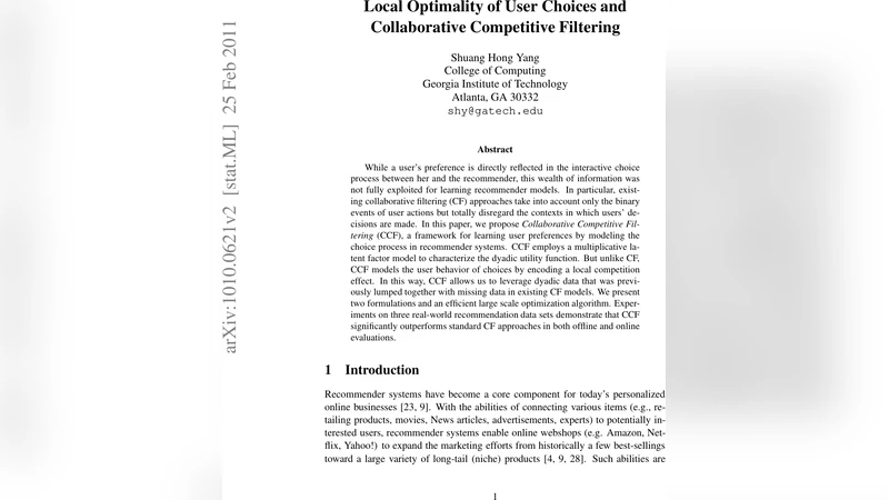 Local Optimality of User Choices and Collaborative Competitive Filtering