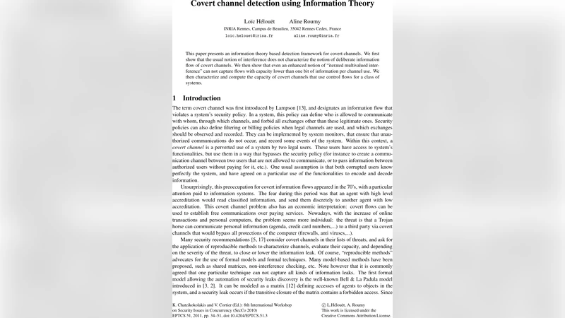 Covert channel detection using Information Theory