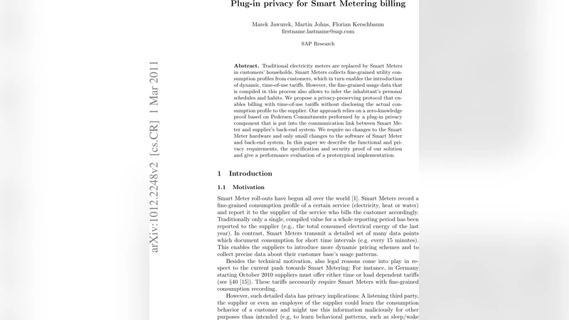 Plug-in privacy for Smart Metering billing