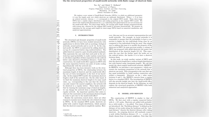 On the structural properties of small-world networks with finite range   of shortcut links