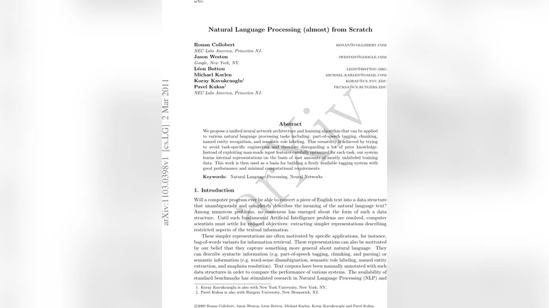 Natural Language Processing (almost) from Scratch