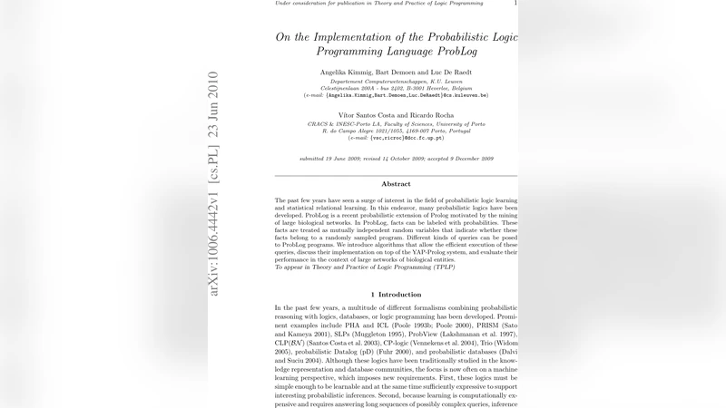 On the Implementation of the Probabilistic Logic Programming Language   ProbLog