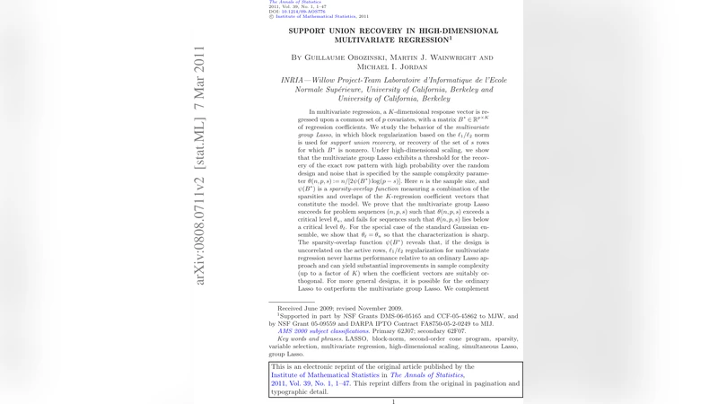 Support union recovery in high-dimensional multivariate regression