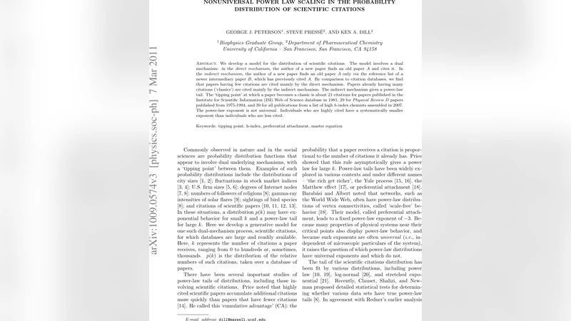 Nonuniversal power law scaling in the probability distribution of   scientific citations