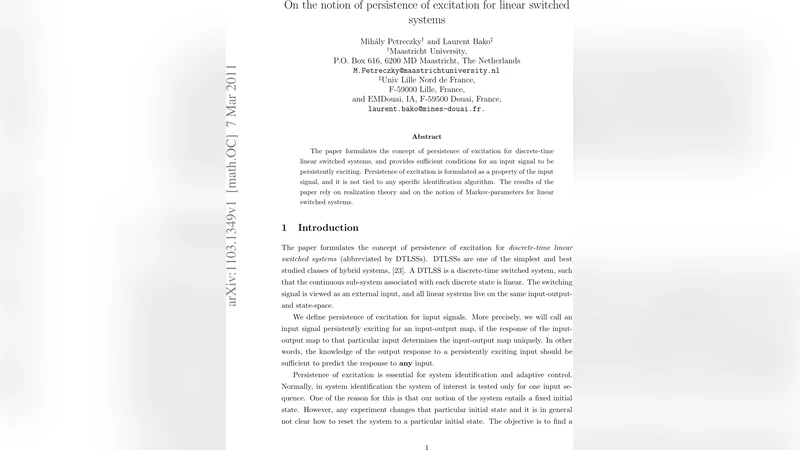 On the notion of persistence of excitation for linear switched systems