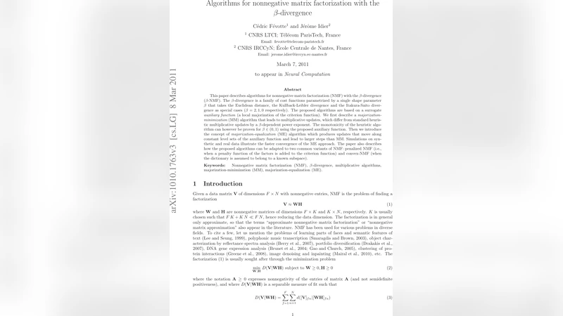 Algorithms for nonnegative matrix factorization with the beta-divergence