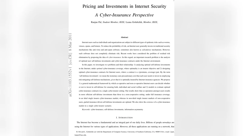 Pricing and Investments in Internet Security: A Cyber-Insurance   Perspective