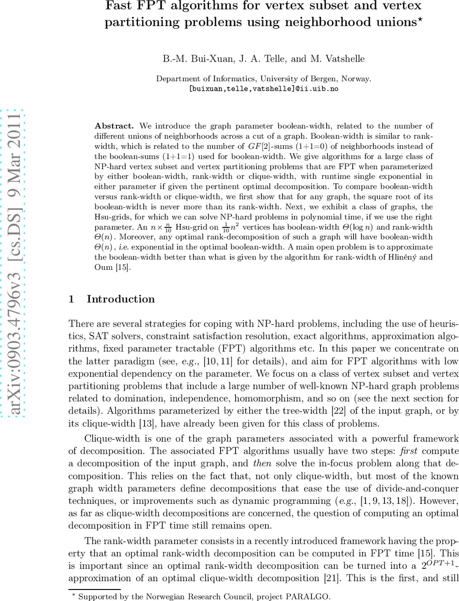 Fast FPT algorithms for vertex subset and vertex partitioning problems   using neighborhood unions