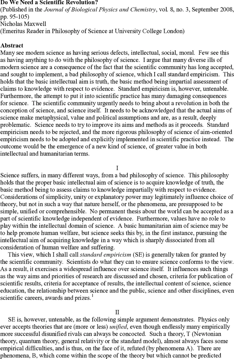 Do We Need a Scientific Revolution?