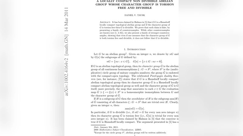 A locally compact non divisible abelian group whose character group is   torsion free and divisible
