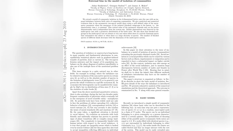 External bias in the model of isolation of communities