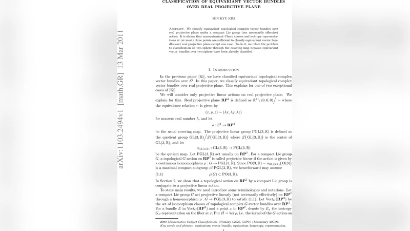 Classification of equivariant vector bundles over real projective plane