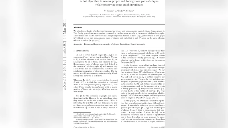 A fast algorithm to remove proper and homogenous pairs of cliques (while   preserving some graph invariants)
