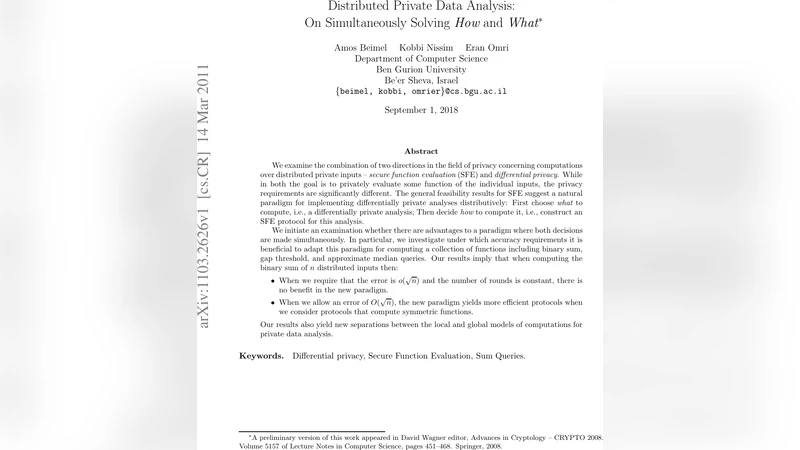 Distributed Private Data Analysis: On Simultaneously Solving How and   What