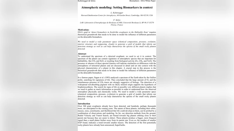 ESA White paper: Atmospheric modeling: Setting Biomarkers in context