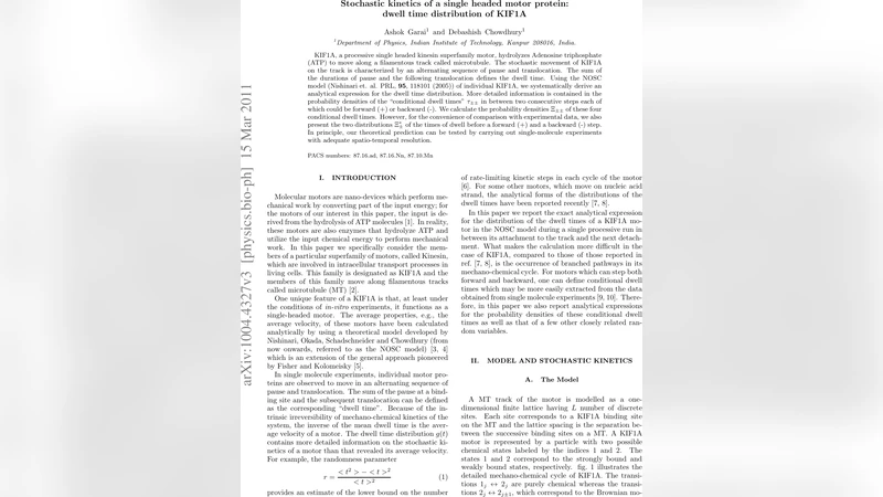 Stochastic kinetics of a single headed motor protein: dwell time   distribution of KIF1A