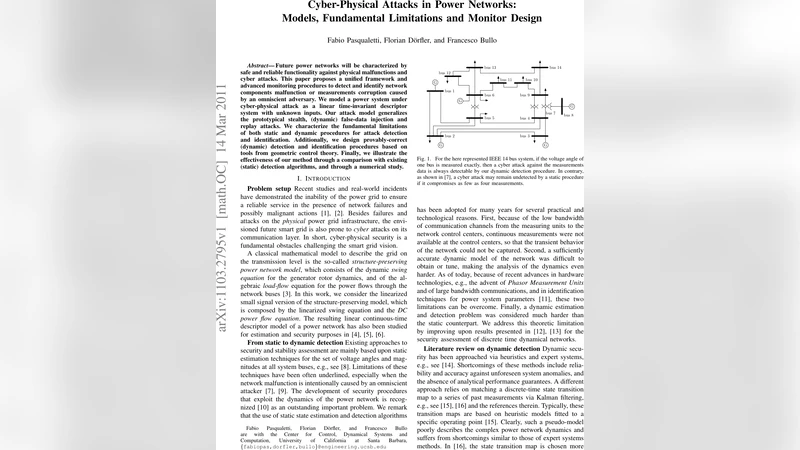 Cyber-Physical Attacks in Power Networks: Models, Fundamental   Limitations and Monitor Design