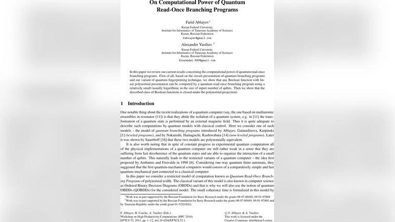 On Computational Power of Quantum Read-Once Branching Programs